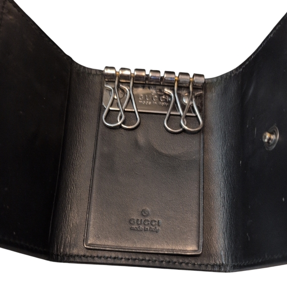 Gucci Black Leather Wallet Key Pocket Purse Preloved Few Key Rings Missing - Picture 3 of 11